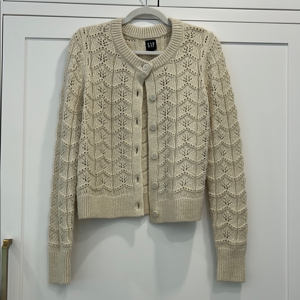 GAP Cream Pointelle Sweater Cardigan